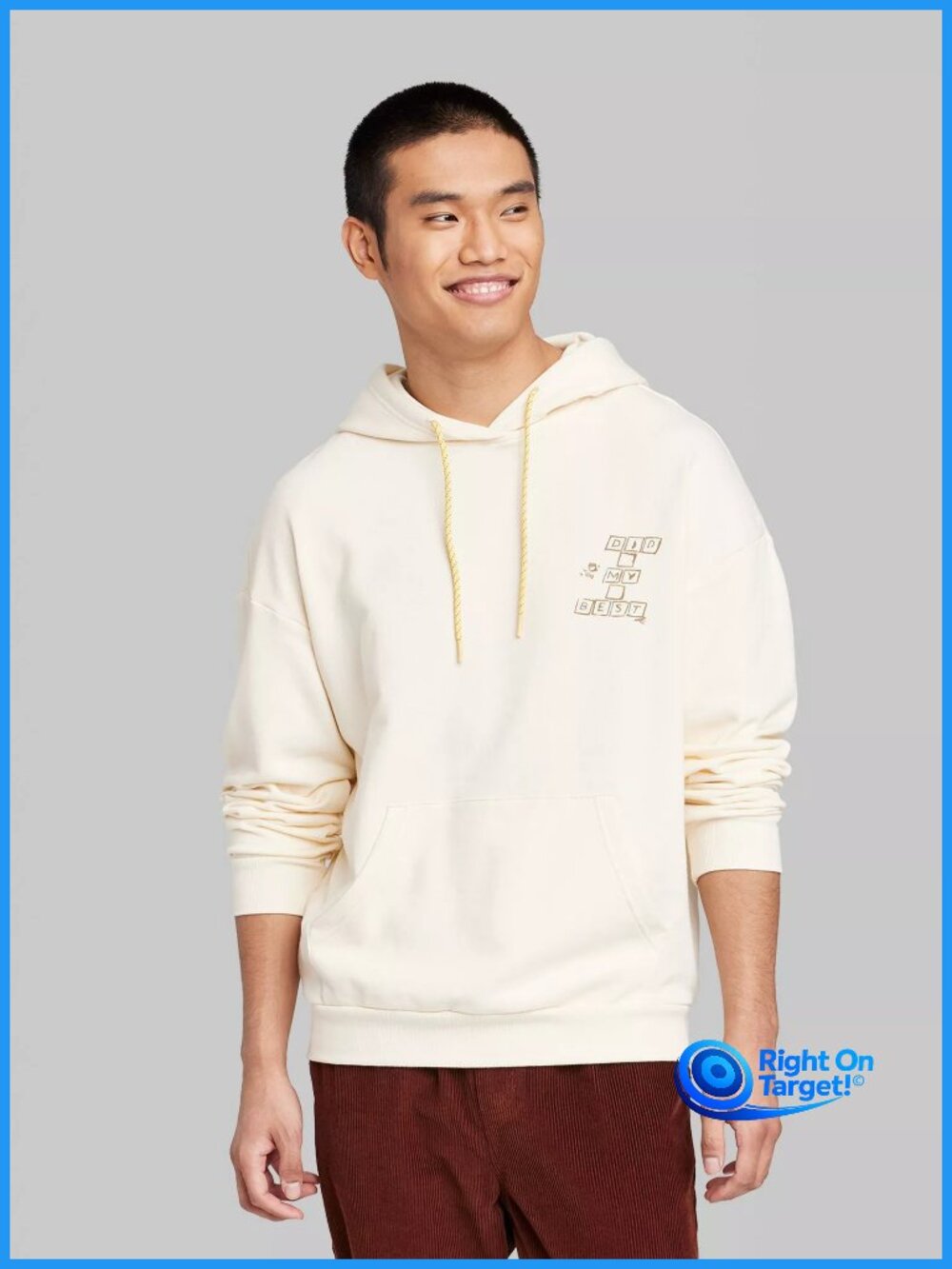 Large - Mens Hooded Sweatshirt 'Did My Best' - Original Use - Cream
